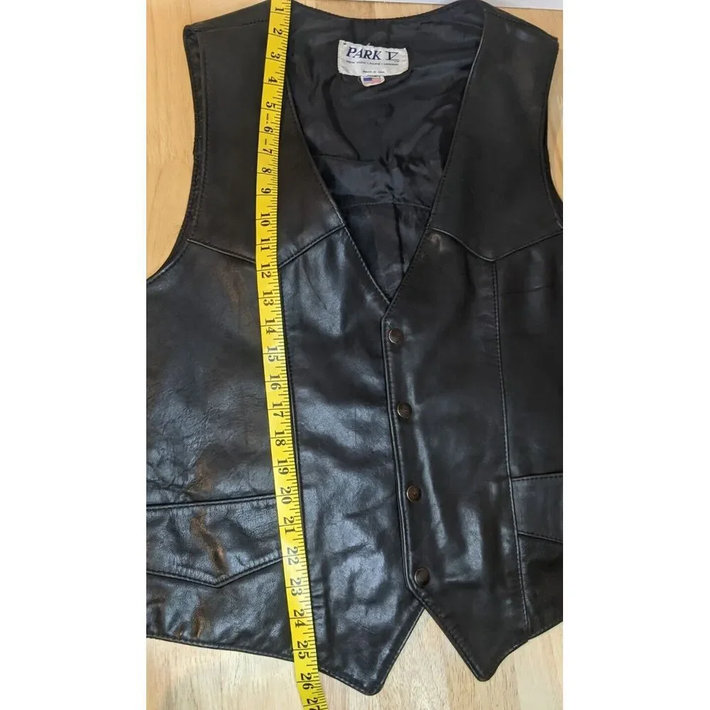Vintage Park V 100% Leather Motorcycle Vest Harley‎ Owners Group Patches Mens 52